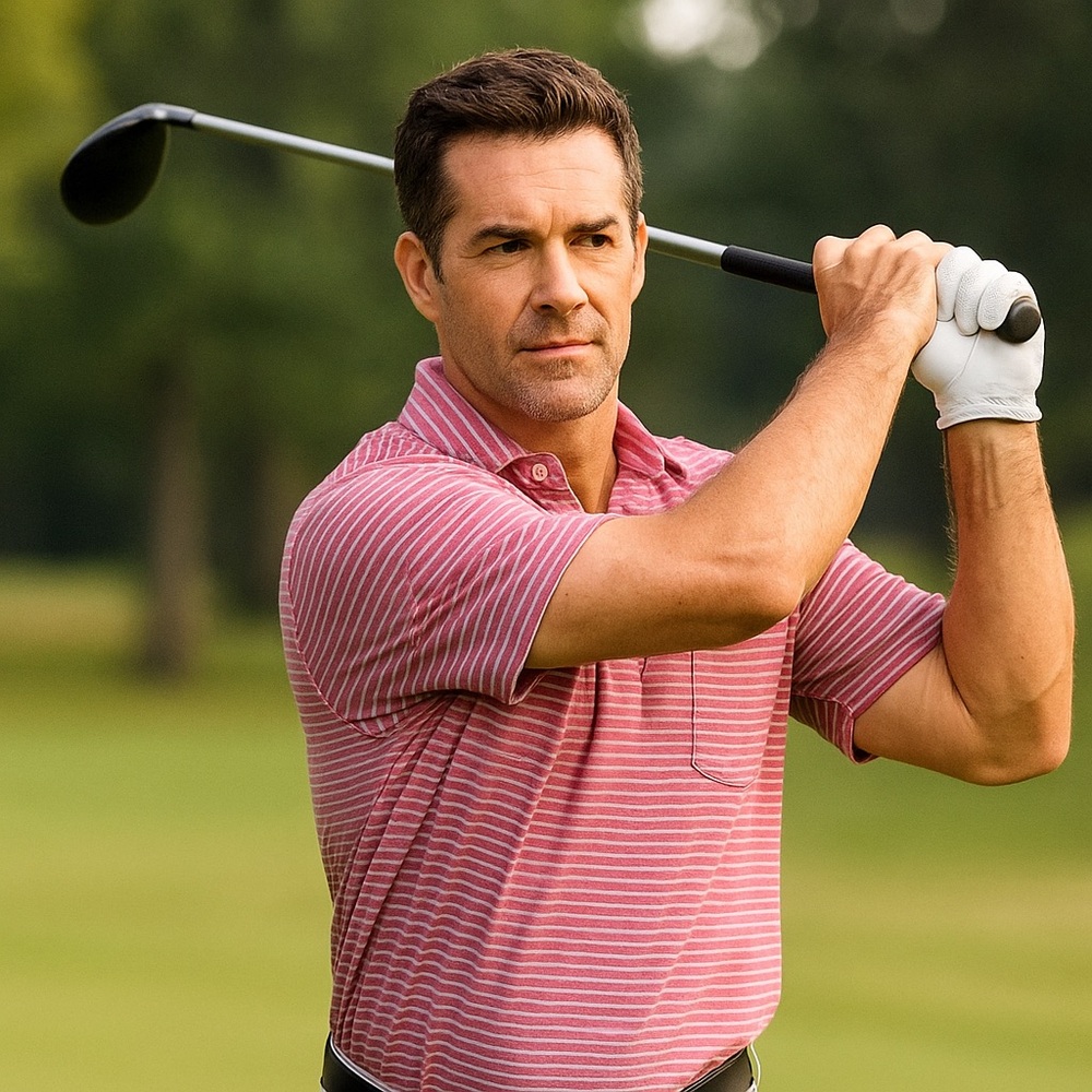 johnnie-o Crew Striped Jersey Performance Golf Polo. Men’s Medium.